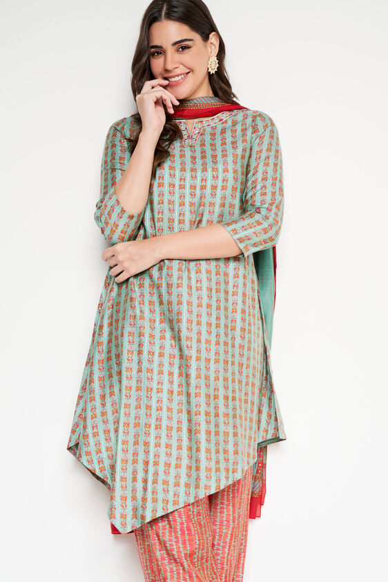 Teal Ethnic Motifs Asymmetric Set of 3, Teal, image 3
